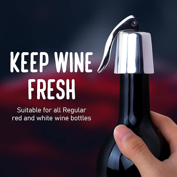 Stainless Steel Wine Bottle Stopper, Wine Vacuum Stopper with Silicone Seal, Reusable Wine Saver Plug to Keep Wine Fresh, Leakproof and Airtight Seal Toppers for Bottles 1 Pack