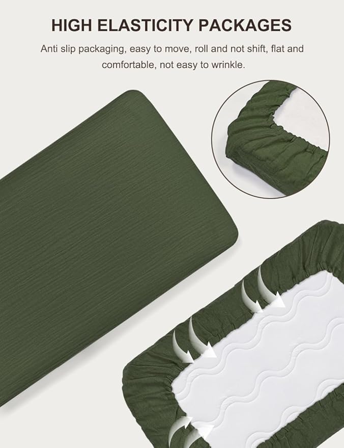 Olive Green Bassinet Mattress Sheets, Muslin Bassinet Sheet 32"x16" for Rectangle, Oval, Hourglass Bassinet Mattress, Moses Basket Sheets (46B-10)