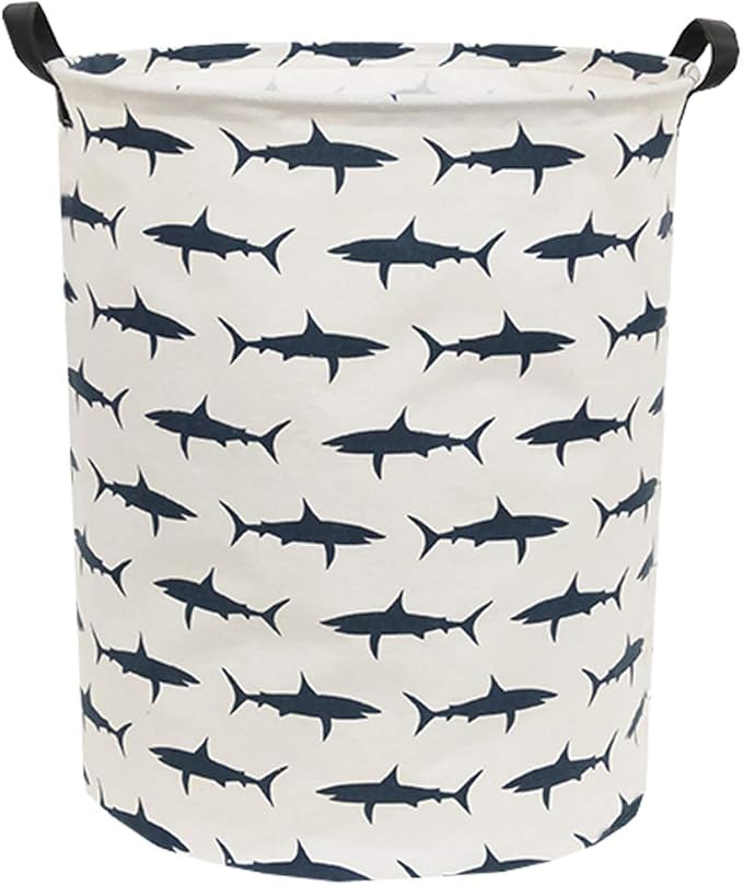 Kids Laundry Hamper,Canvas Shark Hamper Collapsible Boys Storage Baskets for Shark Room Decor,Nursery Hamper,Toy Organizer,(Shark)