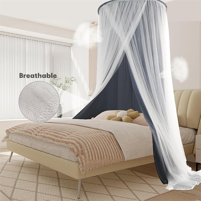 40"x 106" Bed Canopy for Girls & Adults, Double Layer Princess Round Dome Bed Curtain Canopy Drapes, Dreamy Mosquito Net Reading Nook, Bedroom Decoration (Gray)