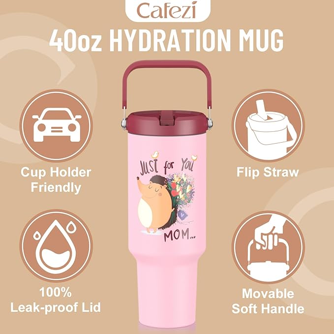 Gifts for Mom, Mothers Day Gifts for Mom from Son or Daughter - Birthday Gifts, Christmas Gifts, Mother's Day Gifts - 40 oz Tumbler with Lid and Straw (Hedgehog)