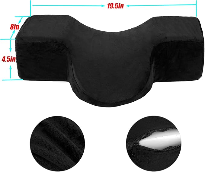 Salon Eyelash Extension Neck Pillow Memory Foam Lash Pillow with Neck and Back Support,Ergonomic lash Bed Pillow with Velvet Pillowcase Beauty Lash Pillow for Lash Extensions(Black)
