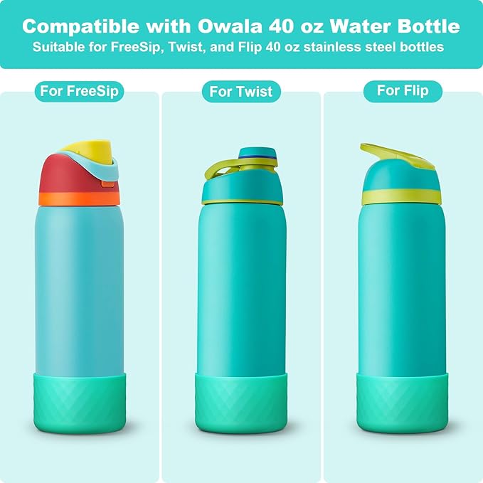 2PCS Silicone Water Bottle Boot for Owala 24oz 32oz 40oz, Anti-Slip Protective Sleeve Bottom Bumper Protector for FreeSip, Twist, and Flip Stainless Steel Water Bottles