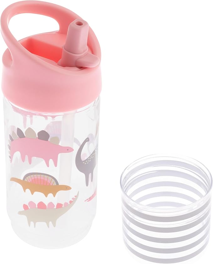 Stephen Joseph, Kids Sip and Snack Water Bottle, 12 oz Tritan BPA Free, Drink and Snack Water Bottle for Girls & Boys, Back to School Water Bottle, Pink Dino