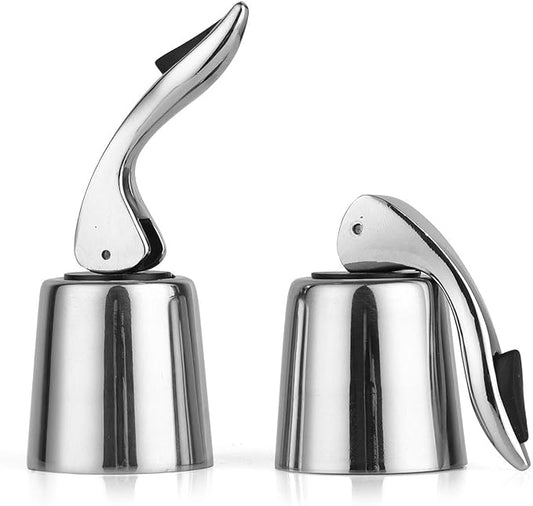 Wine Stoppers(2 PACK Bright),Wine Bottle Stoppers Stainless Steel,Reusable Wine Saver,Wine Sealer Keeps Wine Fresh,Wine Bottle Plug With Silicone,Superior Leak-Proof,Best Gift