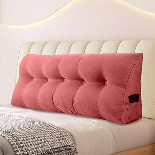 Large Triangular Headboard Pillows Long Backrest Positioning Support Bolster Cushion for Daybed Fluffy Quality Plush Body Wedge Pillow with Removable Cover(Wine Red -24x8x20in)