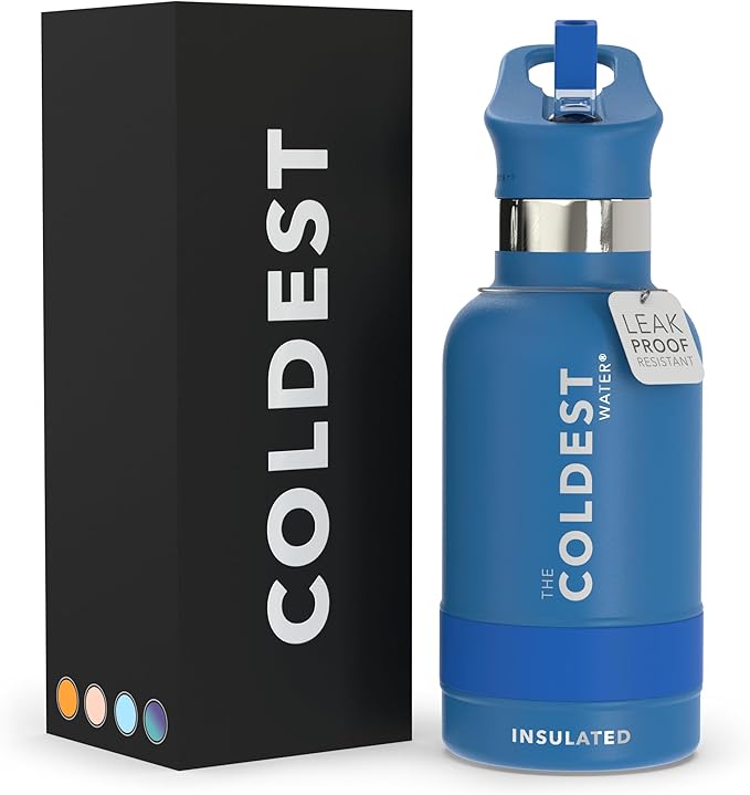 Coldest Water Bottle with Standard Mouth Straw Lid Metal Thermos Vacuum Insulated Stainless Steel l Reusable Leak Proof Cupholder Flask (12 oz, Sailor Blue)