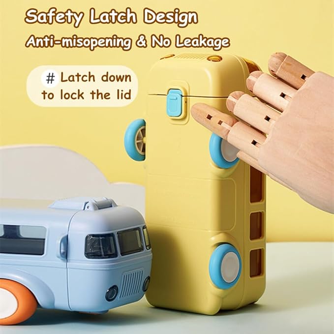 Bus Water Bottle Car Straw Water Cup 17oz Portable Bus Shaped Water Bottle with Strap Cute Drinking Jug with Wheels Leakproof for School, 0P030653O111, Yellow