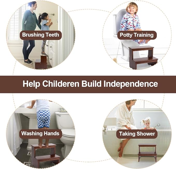 StrongTek Bamboo Two Step Stool for Adults and Kids, Bed Stepstool with Anti-Slip Bottom, Heavy Duty for Kitchen, Bathroom, Bedside Step Stool, Wooden Step Stairs 350 lbs Capacity (Dark Chocolate)