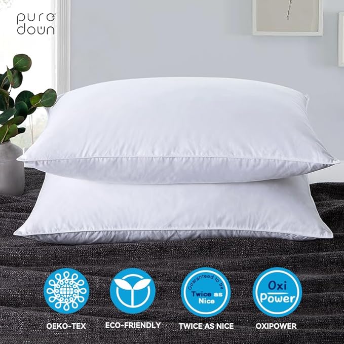 Feather Pillows with 100% Cotton Cover, Set of 2 Gusseted Bed Pillows for Sleeping, King Size