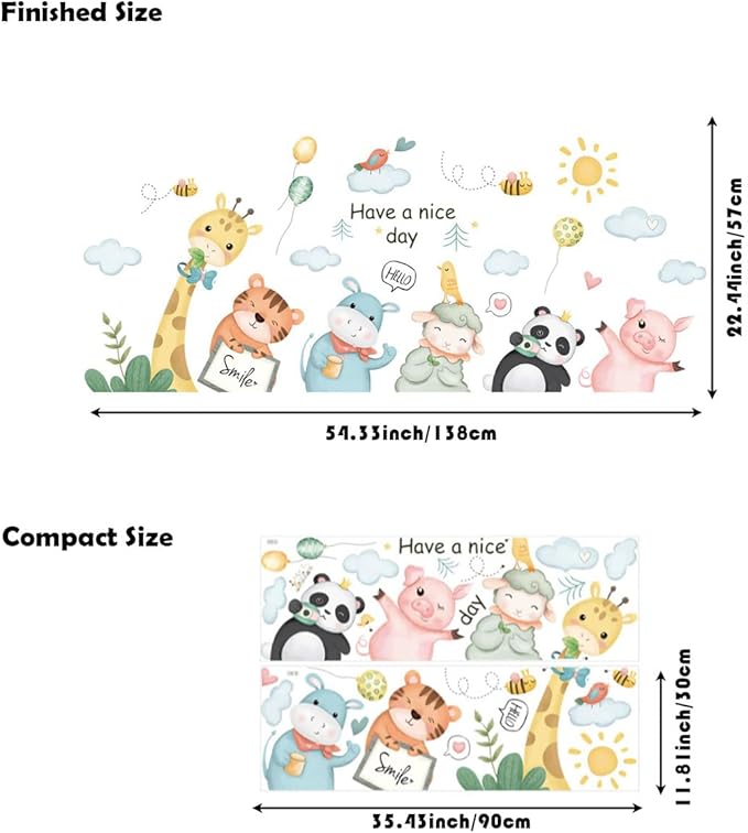 Cartoon Animals Wall Decals Animals Wall Stickers Watercolor Cloud Wall Decals Cute Balloon Animal Wall Stickers for Nursery Kids Room Playroom Decor