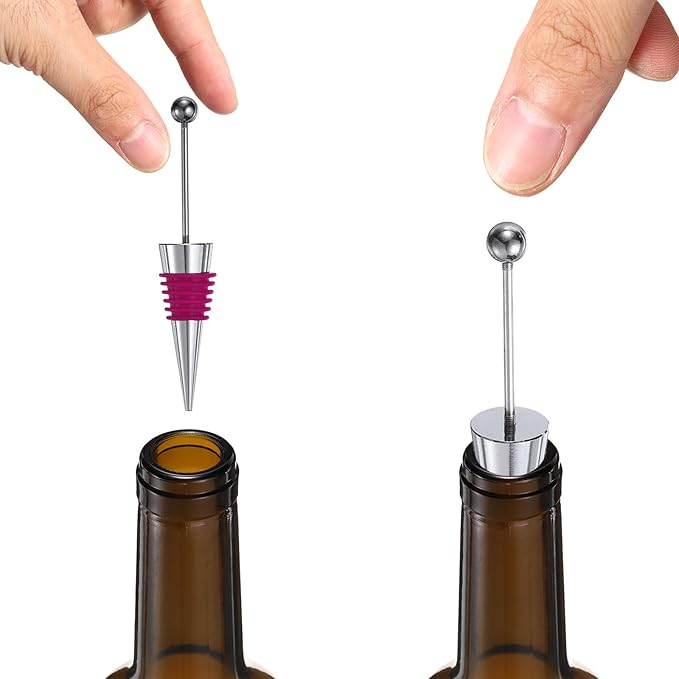 uxcell 10 Pcs Bead Wine Bottle Corks, Wine Stopper Cork, Wine Stopper, Reusable Wine Bottle Corks Sealing Plug Bottle for Beverage Holiday Party Bar,Silver/Deep Red