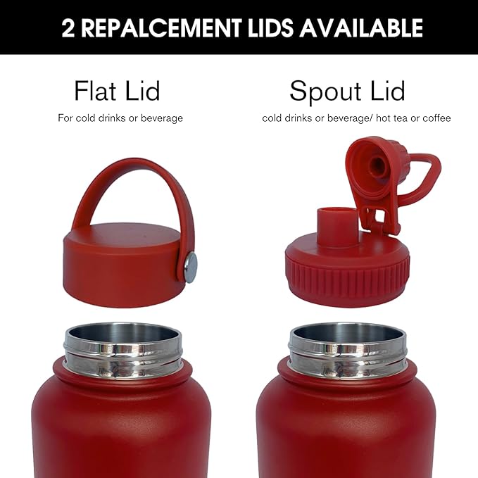 32oz Insulated Water Bottle ,Stainless Steel Sports Water Cup Flask with 2 Lids, Wide Mouth Travel Thermal Mug,Outdoor Sports Bottle(Deep red)