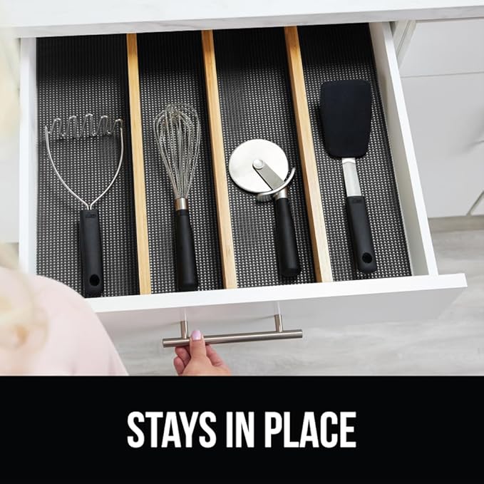 Gorilla Grip powerGRIP Drawer Shelf and Cabinet Liner, Thick Strong Hold, Non-Adhesive Liners Protect Kitchen Cabinets and Cupboard, Bathroom Drawers, Easy Install, Breathable Mat, 20" x10', Charcoal