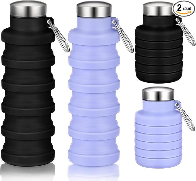 17oz Collapsible Water Bottles for Travel 500ml Reusable Foldable Silicone Water Bottle with Portable Buckle Silicone for Camping Hiking Sport