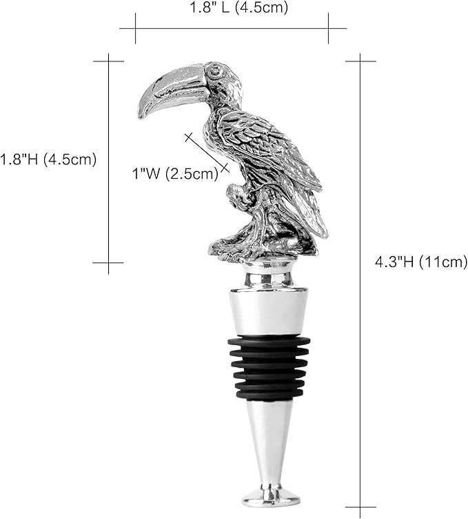 Homestia Wine Bottle Stoppers for Glass Bottles, Toucan Bottle Stopper Reusable Wine Corks Wine Tool, Zinc-Alloy Silicone Wine Stoppers, Wine Toppers with Decors