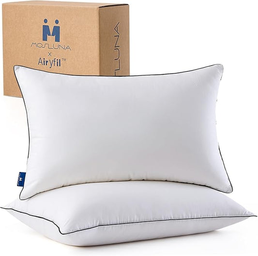 Goose Down Pillows Standard Size Set of 2, Luxury Hotel Collection Bed Pillow 2 Pack, Airyfil™ Powered Fillings & Feather Pillow,Soft Fluffy for Side, Back, Stomach Sleepers 20"x26"