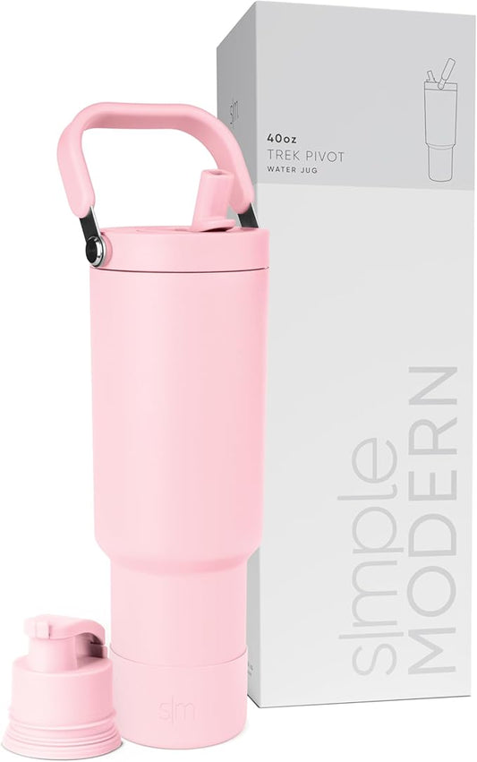 Simple Modern Trek Pivot | 40oz Flip Straw Tumbler with Handle | Water Bottle & Boot | Interchangeable Straw & Chug Lids | Insulated Stainless Steel Jug | Gym Sports Outdoors | Blush