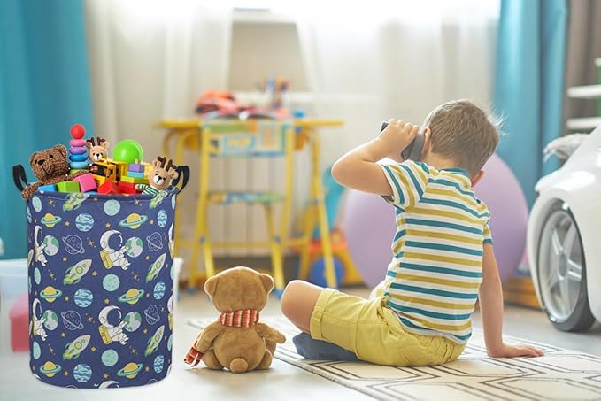 Kids Laundry Hamper,Boys Laundry Basket Collapsible Space Storage Baskets for Home Decor,Office,Toy Organizer,(Astronaut)