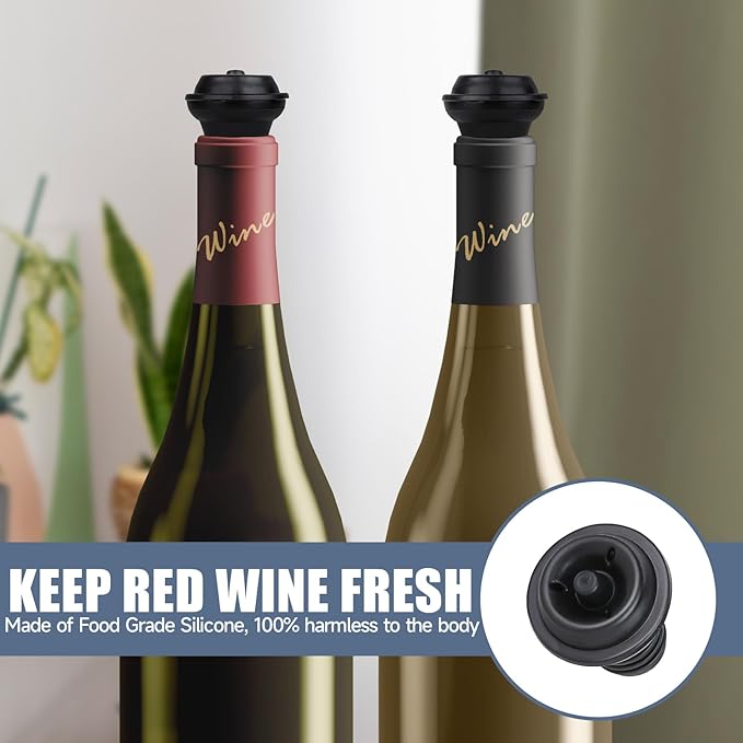 Wine Vacuum Pump and Stopper for All Standard Wine Bottles, Wine Savers Vacuum Pump Wine Preservation System with 4 Wine Pump Vacuum Stoppers for Wine Lovers Keeping Wine Fresh