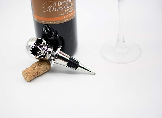 Silver Skull Bottle Wine Stoppers,Perfect Skull Theme Souvenirs Gifts for Men, Women