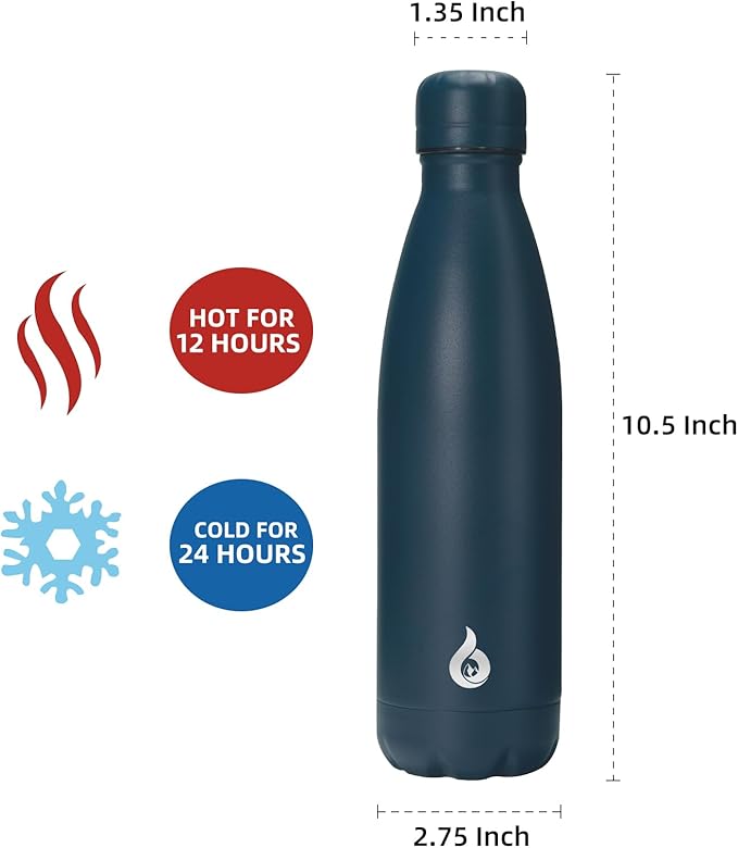 BJPKPK Insulated Water Bottle 17oz Stainless Steel Water Bottles Dishwasher Safe Sports Water Bottles-Navy Blue