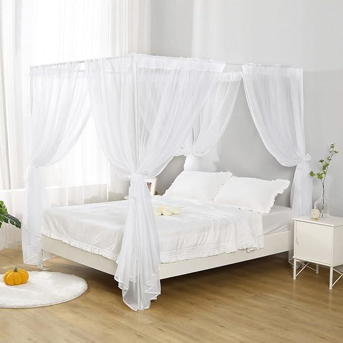 White Canopy Bed Curtain for Queen Bed, Soft Bed Canopy Scarf for Girls Adults (Full/Queen, White)