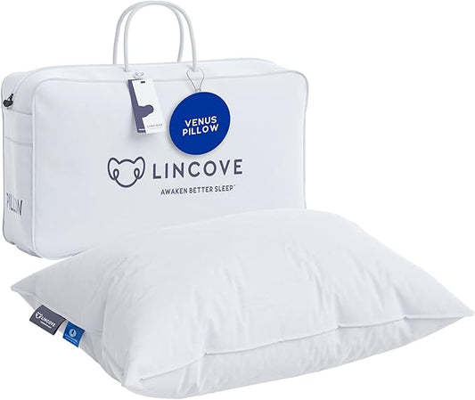 Lincove 100% European Down Venus Pillow – German Down 600 Fill Power, 400 Thread Count Shell, Made in Canada, | Luxe Collection, Standard - Medium