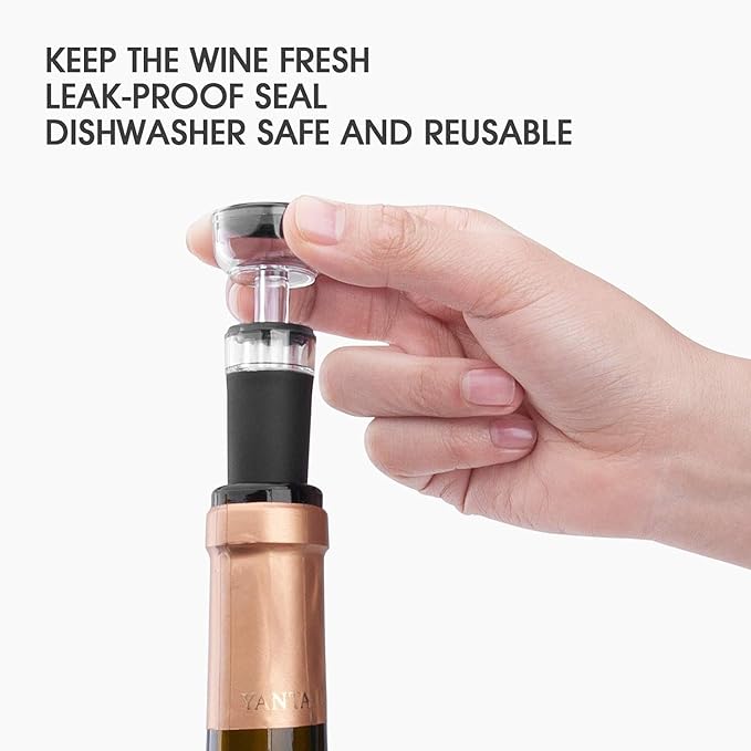 Wine Stopper set, Wine Bottle Stopper with Built-in Vacuum Wine Saver Pump Food-safe Silicone Caps (2), 3.5*1.2 Inches, Black
