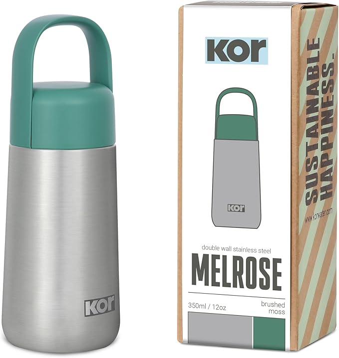 KOR Melrose 12oz Double Wall Insulated Water Bottle - Keeps Beverages Hot for 12hrs, Cold for 24hrs - Stainless Steel Design - Contoured Perfect Spout for Drinking