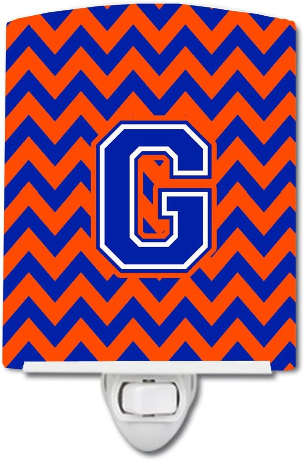 Caroline's Treasures CJ1044-GCNL Letter G Chevron Orange and Blue Ceramic Night Light Compact, UL-Certified, Ideal for Bedroom, Bathroom, Nursery, Hallway, Kitchen, 6x4x3, Multicolor