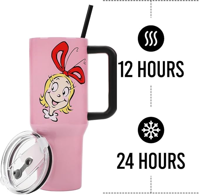 Bioworld The Grinch Cindy Lou Who 40 Oz Pink Stainless Steel Tumbler With Handle