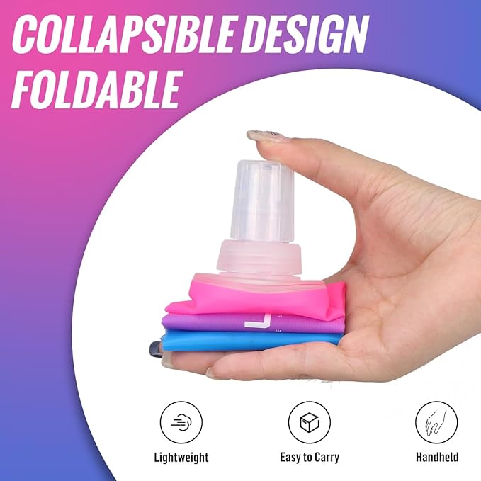 Collapsible TPU Soft Flask,Reusable Handheld Soft Water Bottle for Hydration Pack,BPA Free Gradient Folding Water Flask for Running Cycling Climbing (Rose Red&Dark Blue-500ml*2)