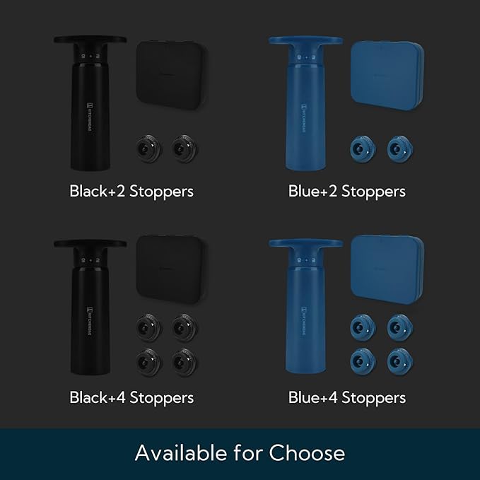 KITCHENDAO Wine Saver Pump with Sound Indicator,4 Vacuum Wine Stoppers and Storage Box,Reusable Wine Stoppers Preserver to Keep Wine Fresh,Ideal Wine Accessories Wine Preserver(Black)