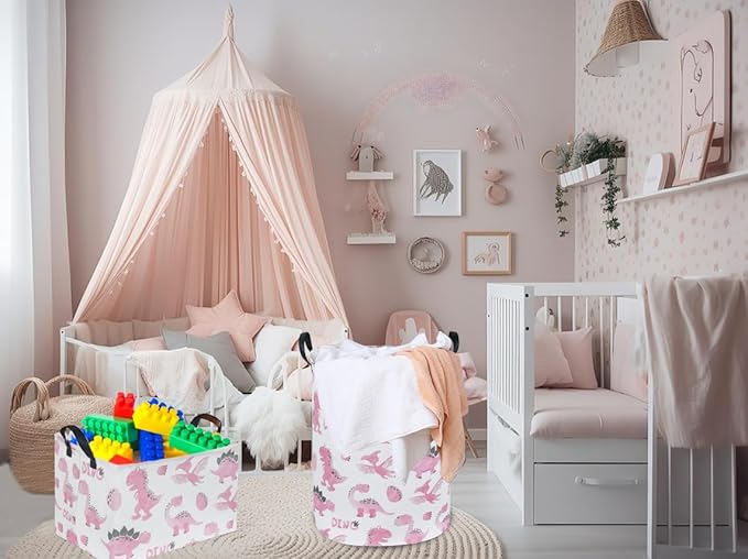 Pink Dinosaur Hamper,Kids Laundry Basket,Pink Storage Baskets for Boys and Girls Room Decor,Dinosaur Basket,Toy Organizer,Gift Hamper(Pink Dinosaur)