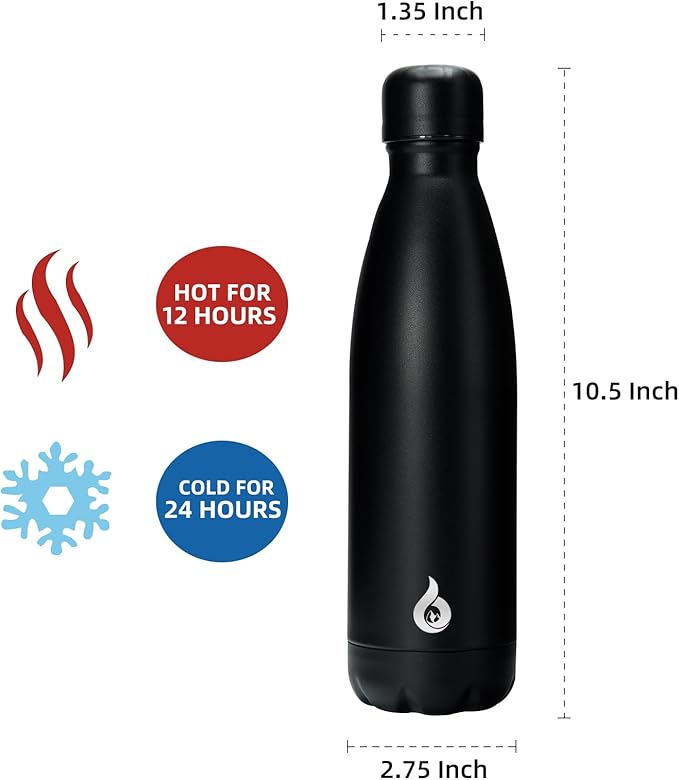 BJPKPK Insulated Water Bottle 17oz Stainless Steel Water Bottles Dishwasher Safe Sports Water Bottles-Black