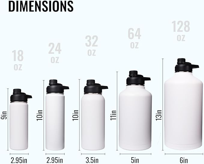 Half Gallon Water Bottle with Straw&Spout Lid, 64oz Stainless Steel Insulated Water Jug with Handle and Wide Mouth, Half Gallon Vacuum Double Walled Jug for Sports, Outdoors, Leak-Proof. White 64oz