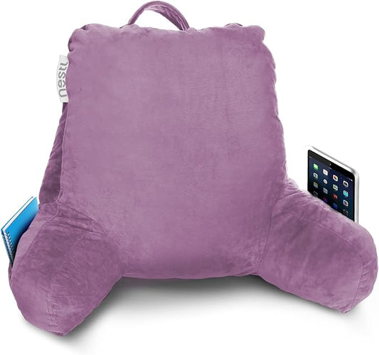 Nestl Reading Pillow Standard Bed Pillow, Back Pillow for Sitting in Bed Memory Foam Chair Pillow, Reading & Bed Rest Pillows Lavender Dream Back Pillow for Bed, Bed Chair Arm Pillow with Pockets