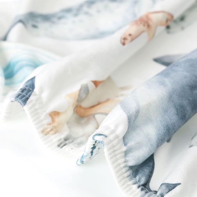 GRSSDER Stretchy Ultra Soft Jersey Knit Fitted Crib Sheets Set 2 Pack, Fit All Standard Crib Mattresses Safe and Snug, Beautiful Marine Organism for Boys and Girls