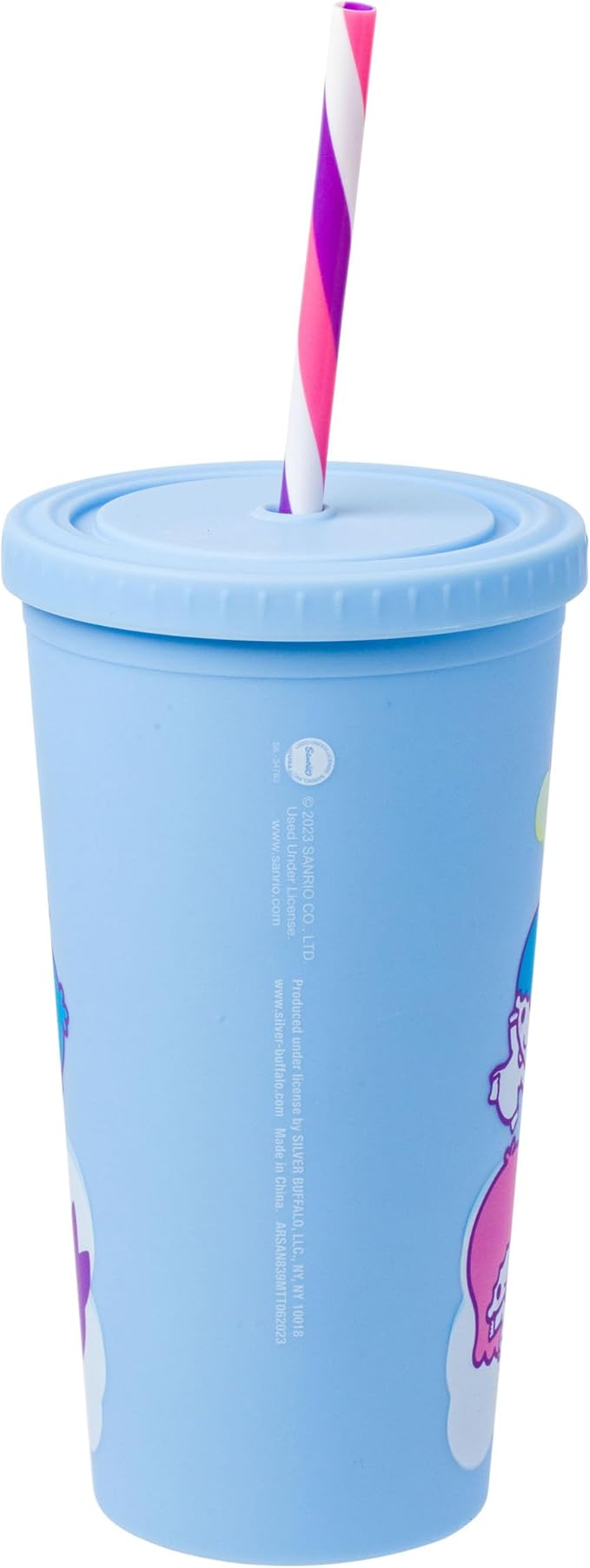 Silver Buffalo Sanrio Hello Kitty and Friends Featuring Little Twin Stars, My Melody, Kuromi, Keroppi, Chococat, Cinnamoroll, Pompompurin, Pochacco, Tuxedo Sam, Badtz-Maru Matte Plastic Tumbler, 20oz