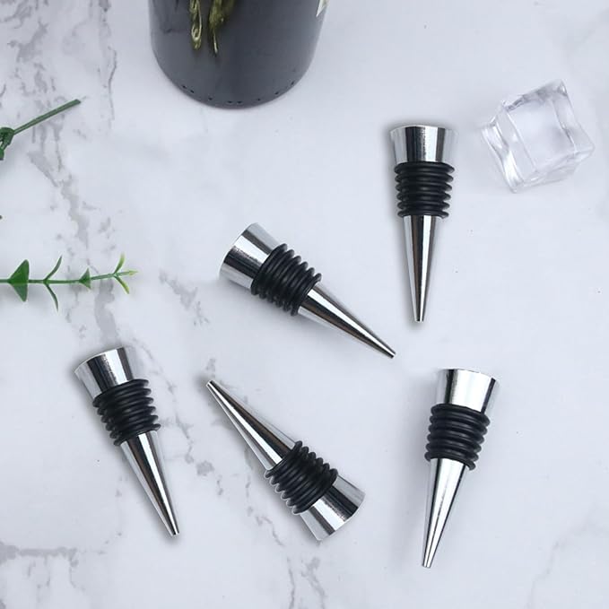 5 Pcs Wine Stopper, Stainless Steel Vacuum Bottle Stopper for Beverage, Wine Fresh, Reusable Wine Corks Tapered Storage Craft for Bar, Party, Wedding