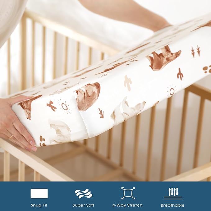 Stretchy Ultra Soft Jersey Knit Fitted Crib Sheets Set 2 Pack,Universal Fit All Standard Crib Mattress Pads Safe and Snug, Crib Fitted Sheet for Boys and Girls, Cute Animals Print