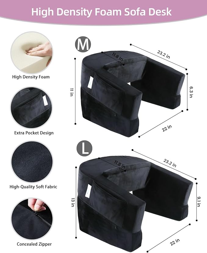 Weighted Idea Reading Pillow for Gaming, Meduim Gaming Pillow for Adult,Table Pillow with 2 Side Pockets for Gaming, Reading, Working Sitting in Bed Floor Sofa (Black)