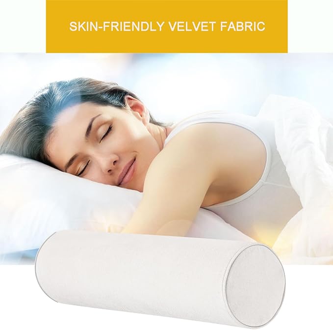 Cylinder Round Memory Foam Support Pillows Cervical Neck Roll Pillow with Pillowcase Soft, Comfortable and Breathable for Sleeping, Chair, Car, Sofa,Travel (White, 17.8x6)
