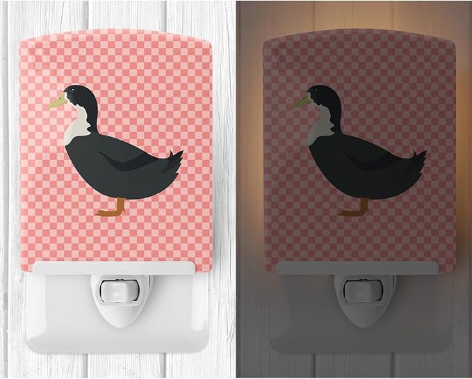 Caroline's Treasures BB7862CNL Blue Swedish Duck Pink Check Ceramic Night Light Compact, UL-Certified, Ideal for Bedroom, Bathroom, Nursery, Hallway, Kitchen, 6x4x3, Multicolor