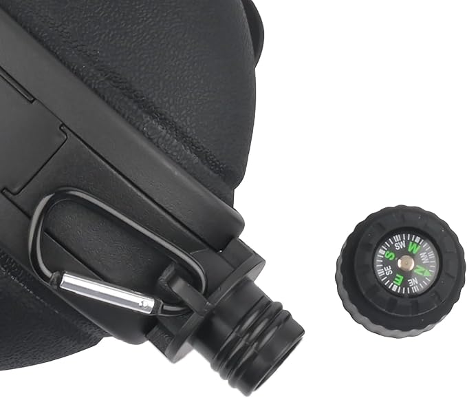 Collapsible Water Bottle 19.8 oz,Silicone Foldable Canteen Kettle,Water Jug with Compass for Outdoor Camping,Hiking,Backpacking,Traveling (Black)