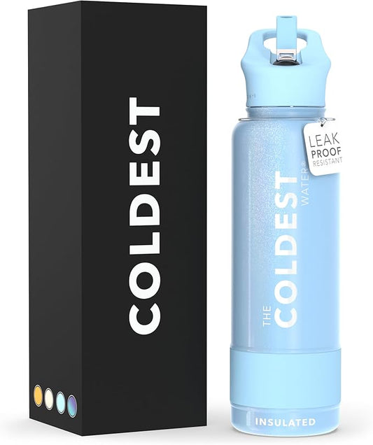 Coldest Sports Water Bottle with Straw Lid Vacuum Insulated Stainless Steel Metal Thermos Bottles Reusable Leak Proof Flask for Sports Gym (40 oz, Neptune Blue)