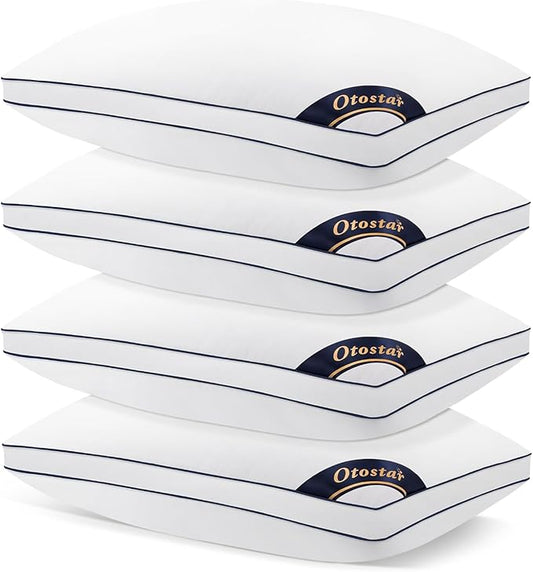 OTOSTAR Pillows Standard Size Set of 4 Bed Pillows for Sleeping Cooling Pillows 4 Pack with 3D Microfiber Filling Breathable Cover Pillows for Back Stomach or Side Sleepers Soft Fluffy Pillows for Bed