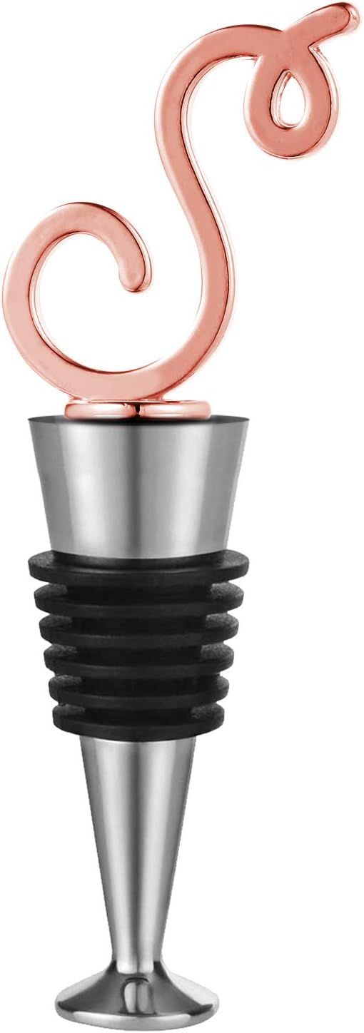 Monogram Wine and Beverage Bottle Stopper, Initial letter wine stoppers Decorative, Creative Wine Gift for Kitchen Bar Wedding Rose Gold Finish,Reusable, letter S