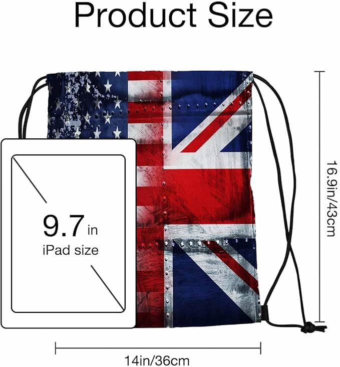 National Flag Drawstring Bag 14x16.9 Inch USA British Star White Red Striped Gym Bag Stroage Small Exercise Accessiors Water Bottle Change of Clothes Shoes
